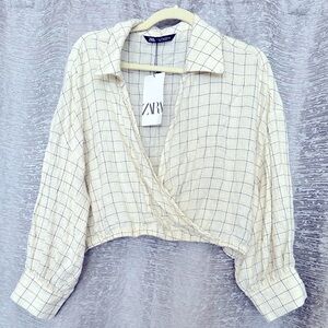 Zara Ivory Wrap Front Cropped Shirt